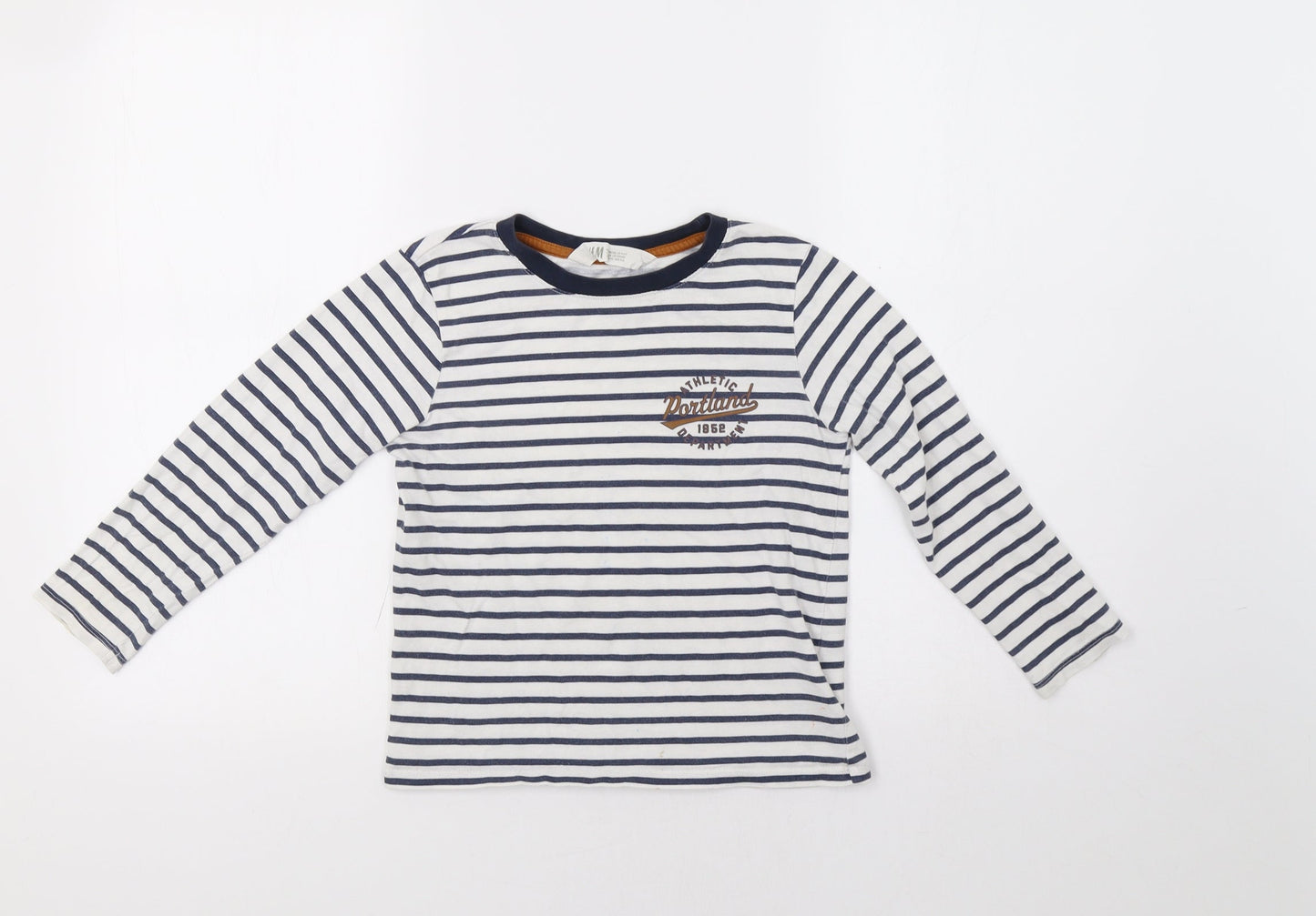 H&M Girls White Striped  Basic T-Shirt Size 5-6 Years