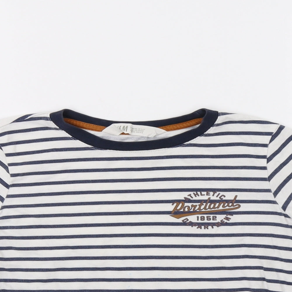 H&M Girls White Striped  Basic T-Shirt Size 5-6 Years
