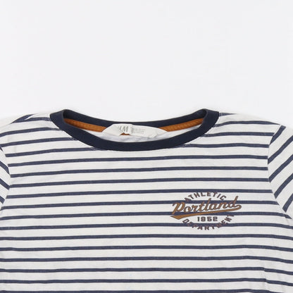 H&M Girls White Striped  Basic T-Shirt Size 5-6 Years