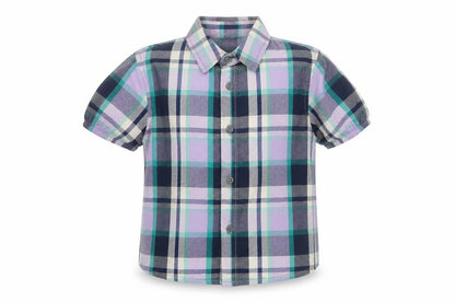 Front view of Tu boys’ purple basic button-up, size 5-6, years