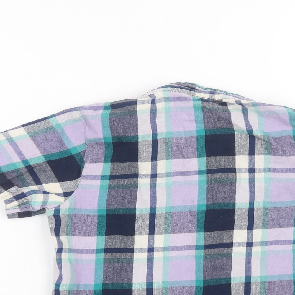 Close-up detail of Tu boys’ purple basic button-up, size 5-6, years