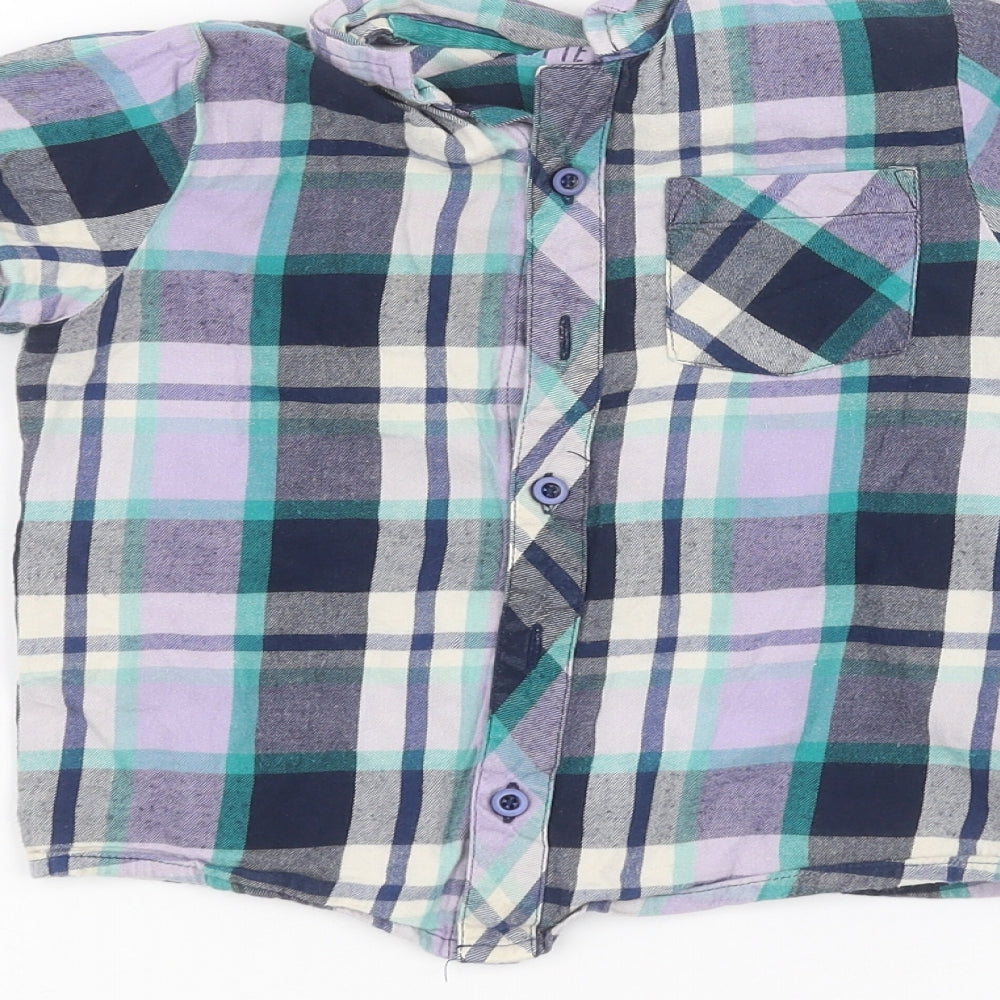 Brand and care label for Tu boys’ purple basic button-up, size 5-6, years
