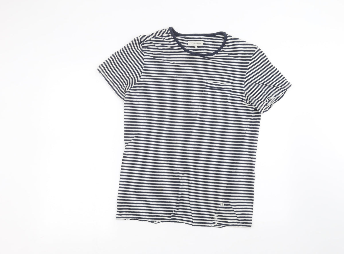 Additional front view of casual friday women’s white striped basic t-shirt, size M