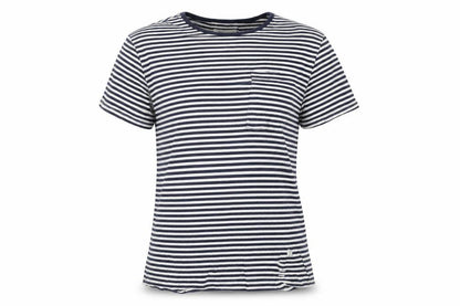 Front view of casual friday women’s white striped basic t-shirt, size M