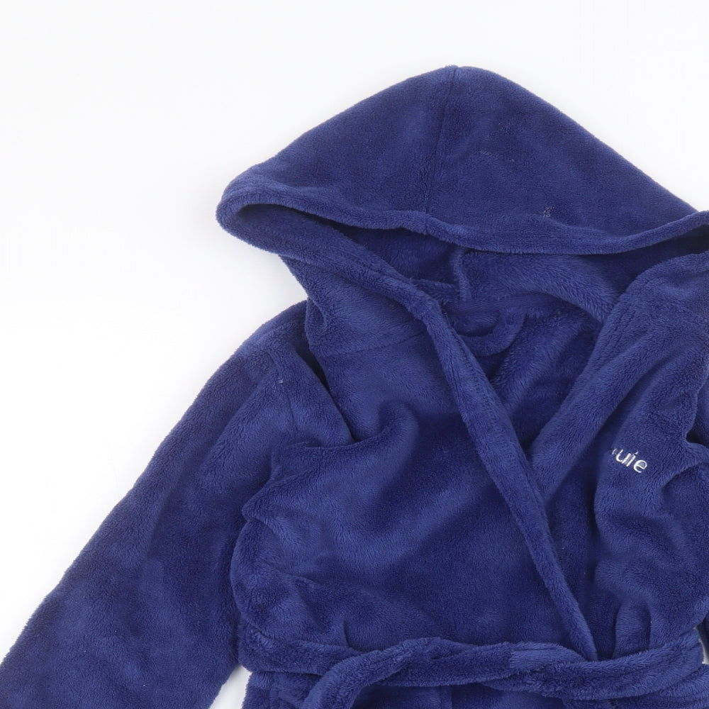 Close-up detail of Preworn boys’ blue solid robe, size 4-5, years