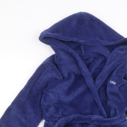 Close-up detail of Preworn boys’ blue solid robe, size 4-5, years