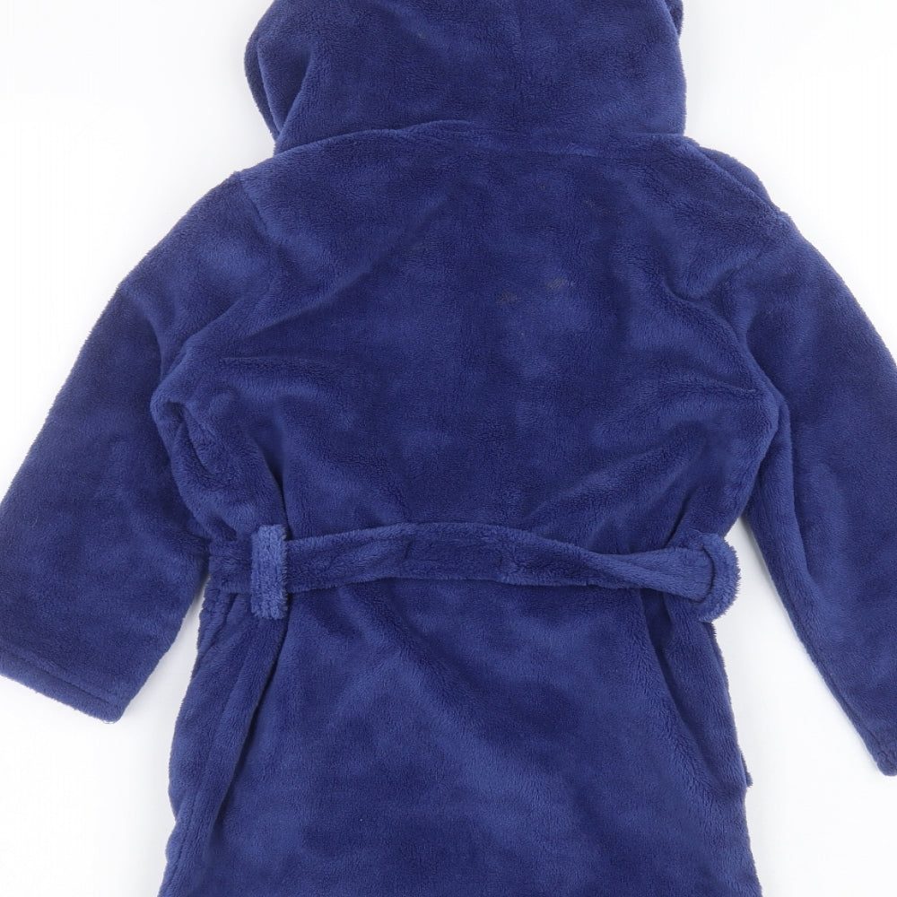 Brand and care label for Preworn boys’ blue solid robe, size 4-5, years
