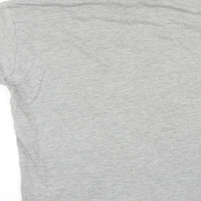Brand and care label for SLEEPWEAR ESSENTIALS men’s grey solid pyjama top, size M