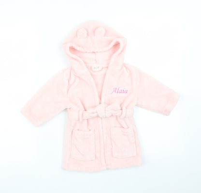 Additional front view of MY1STYEARS girls’ pink solid robe, size 6-9, months