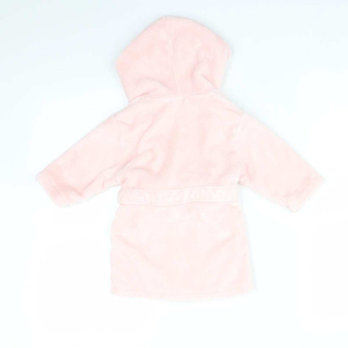 Back view of MY1STYEARS girls’ pink solid robe, size 6-9, months