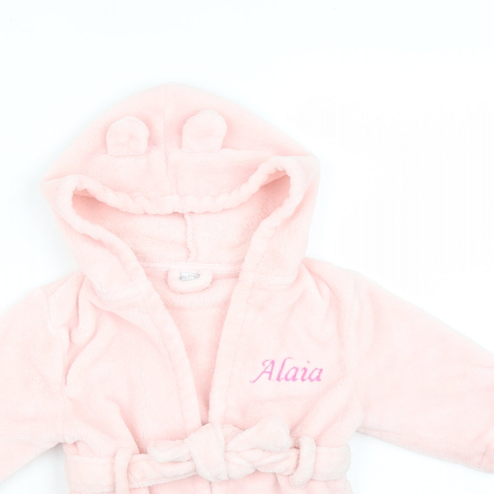 Close-up detail of MY1STYEARS girls’ pink solid robe, size 6-9, months
