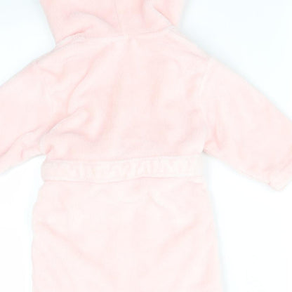 Brand and care label for MY1STYEARS girls’ pink solid robe, size 6-9, months