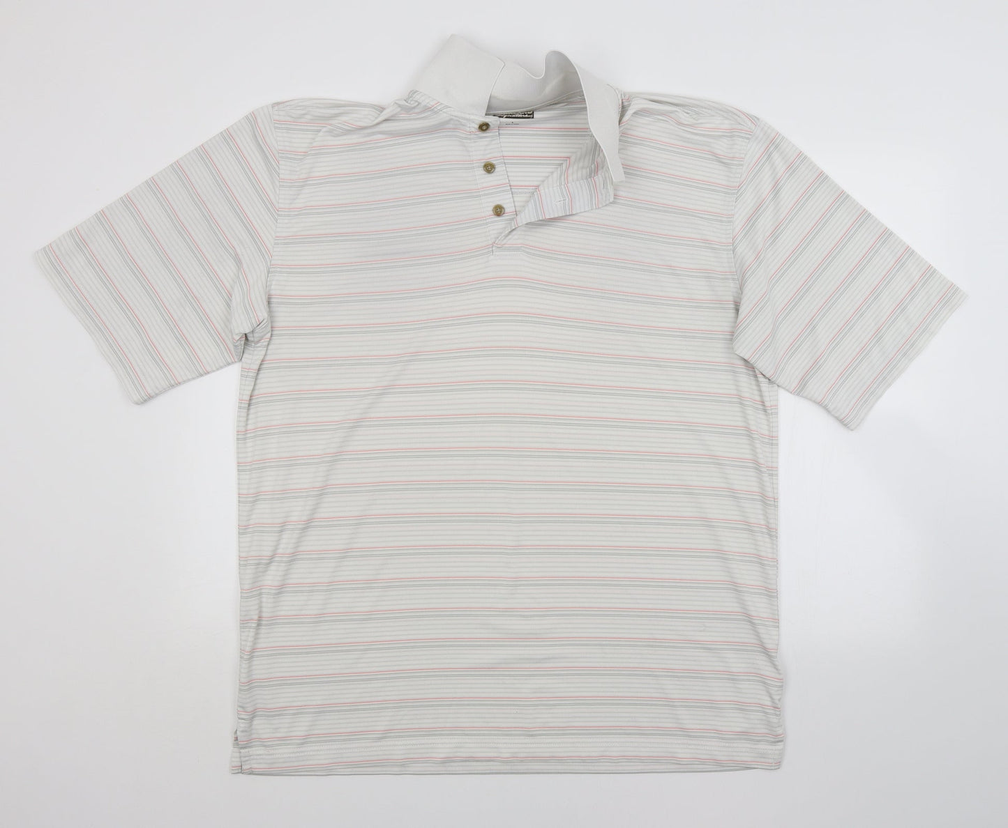 Kirkland Mens White Striped   Polo Size L