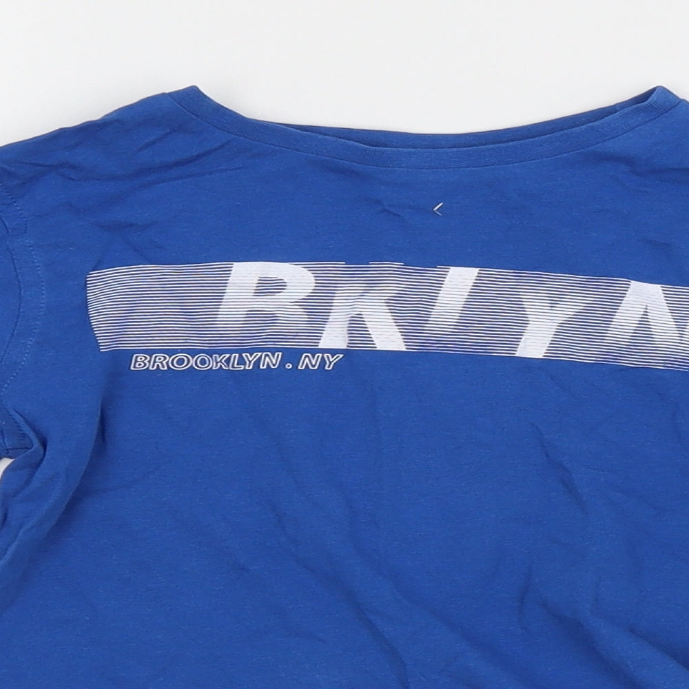 Close-up detail of George boys’ blue basic t-shirt, size 5-6, years