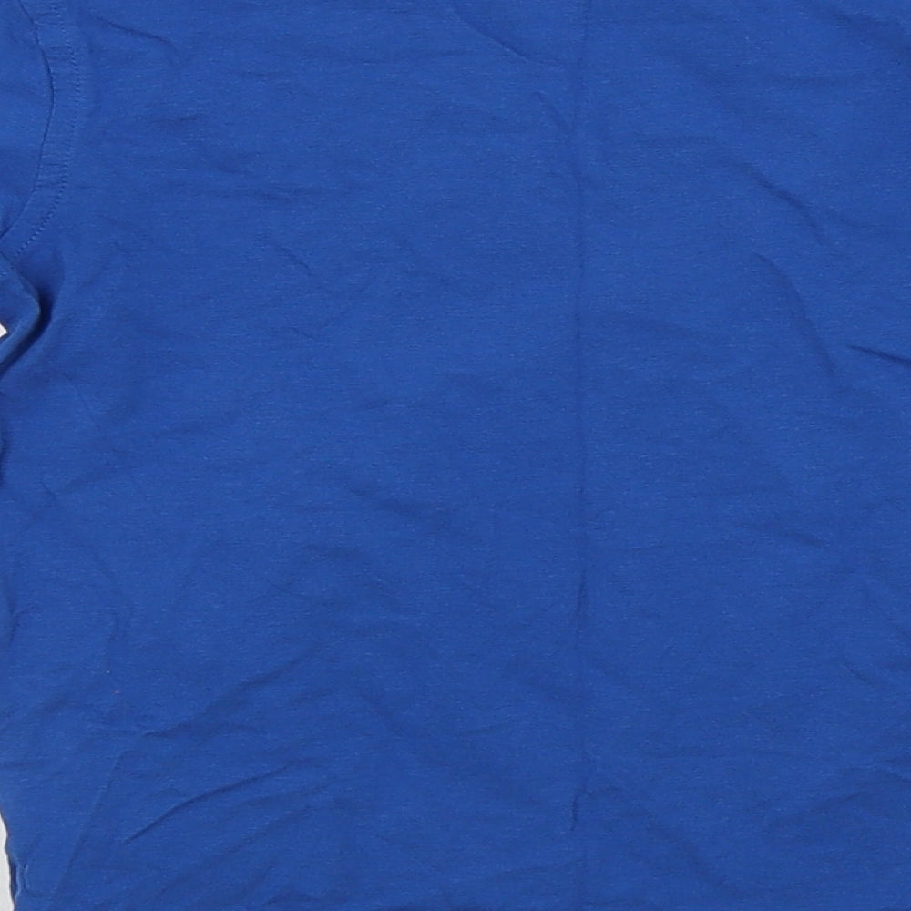 Brand and care label for George boys’ blue basic t-shirt, size 5-6, years
