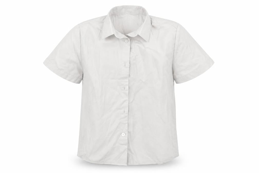 Front view of George girls’ white basic button-up, size 6-7, years