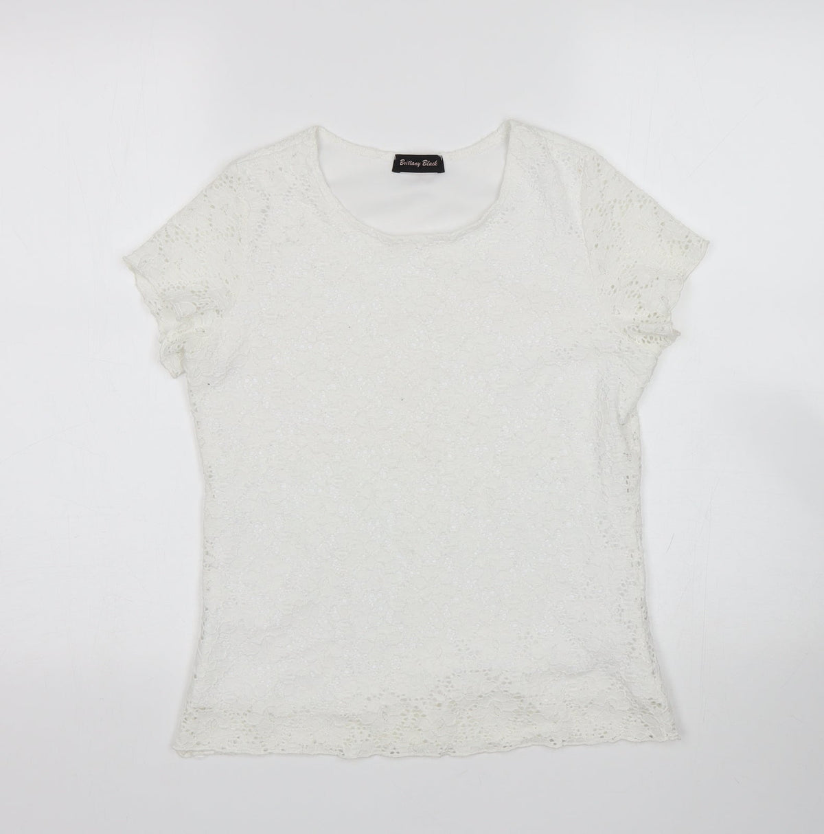 Additional front view of Brittany Black women’s white floral basic blouse, size S