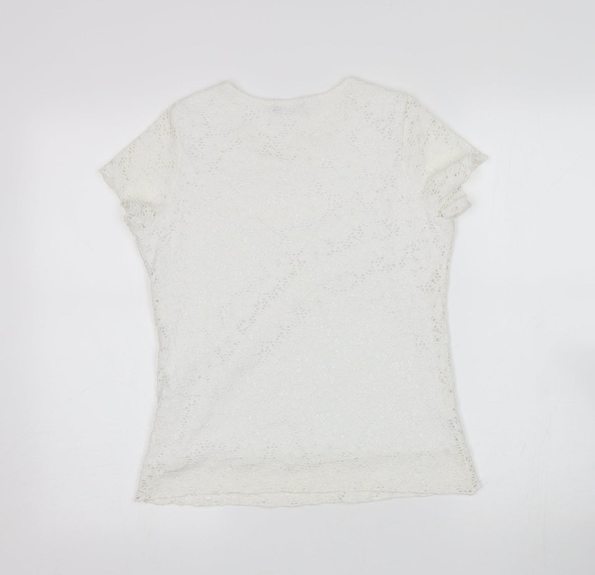 Back view of Brittany Black women’s white floral basic blouse, size S