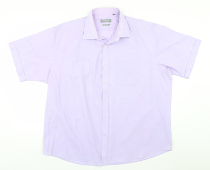 Mens UK Size 18 BHS Blue  Button-Up Short Sleeve Casual Shirt
