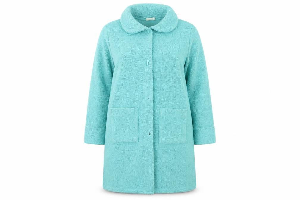 Front view of Marks & Spencer women’s blue overcoat coat, size UK 16