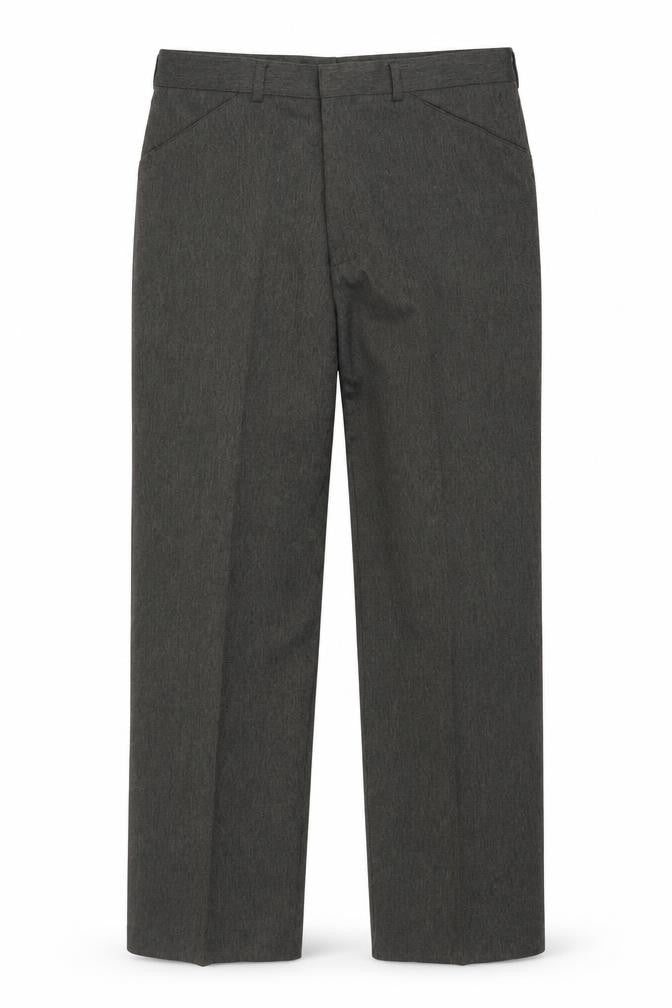 Front view of Greenwoods men’s grey trousers, size 34, in, 29-inch leg - work office