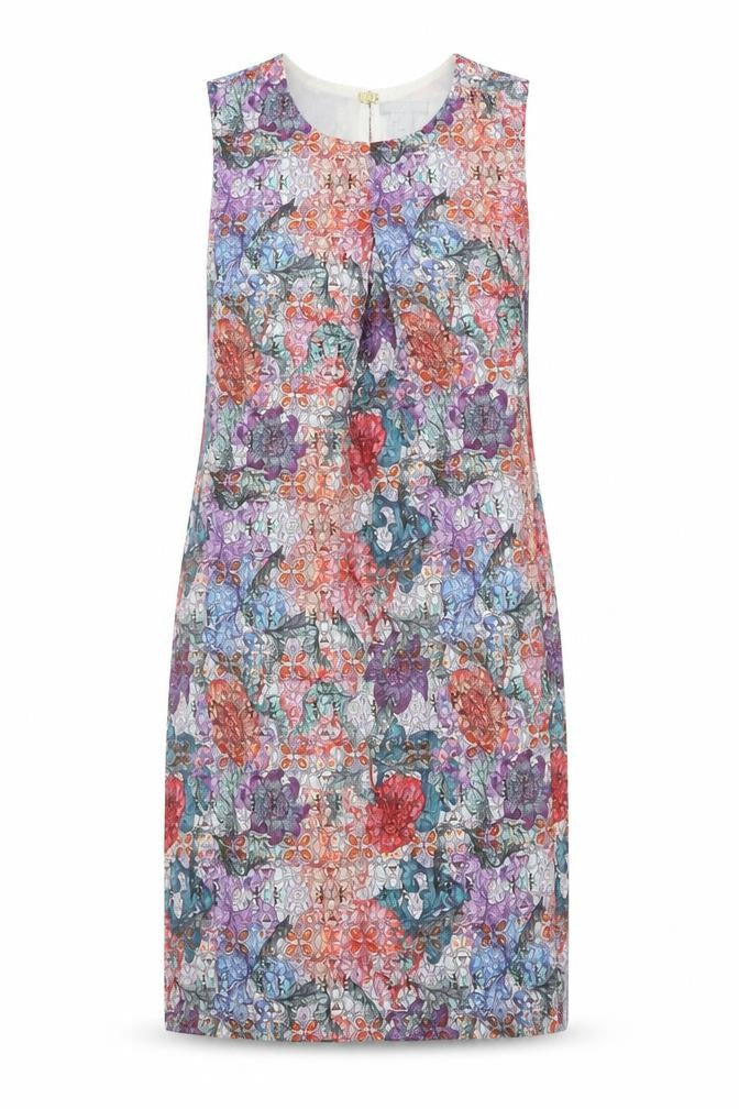 Front view of H&M women’s multicoloured geometric tank dress, size UK 10