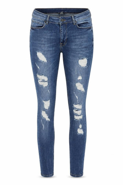 Front view of ASOS women’s blue denim skinny jeans, size UK 32, in, 31-inch leg