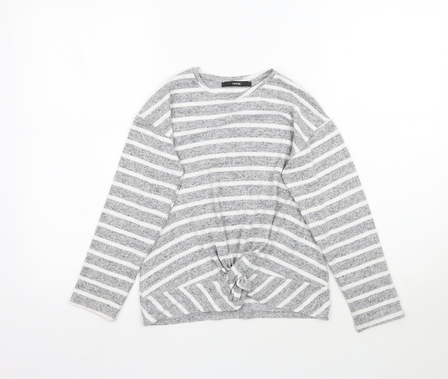 George Girls Grey Striped  Basic T-Shirt Size 9-10 Years  - Knot detail