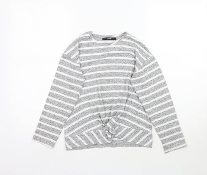George Girls Grey Striped  Basic T-Shirt Size 9-10 Years  - Knot detail