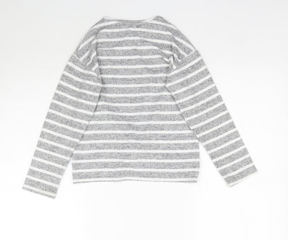 George Girls Grey Striped  Basic T-Shirt Size 9-10 Years  - Knot detail