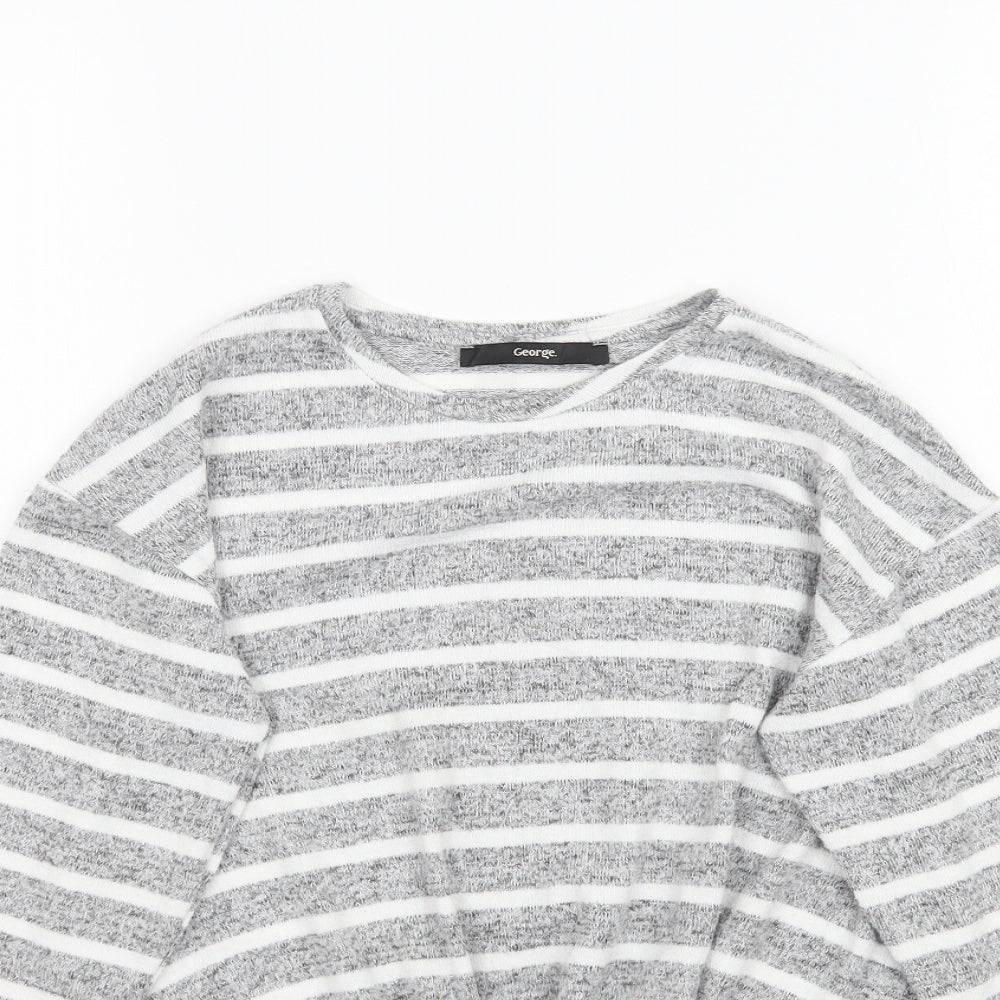 George Girls Grey Striped  Basic T-Shirt Size 9-10 Years  - Knot detail
