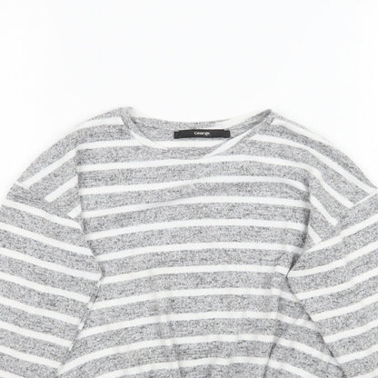 George Girls Grey Striped  Basic T-Shirt Size 9-10 Years  - Knot detail