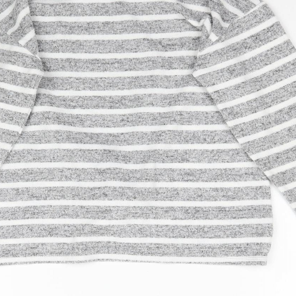 George Girls Grey Striped  Basic T-Shirt Size 9-10 Years  - Knot detail