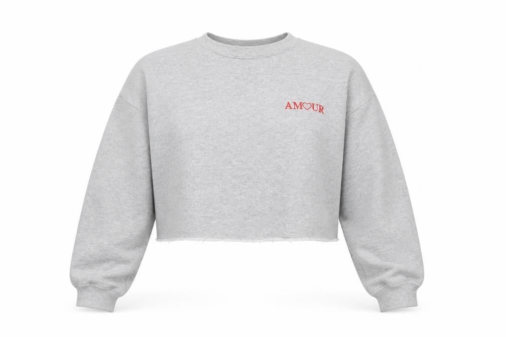 Front view of Topshop women’s grey pullover sweatshirt, size M, - cropped amour