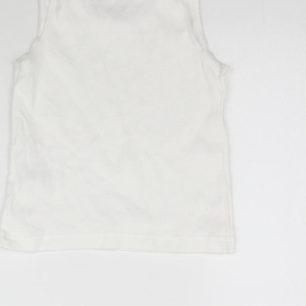 Brand and care label for Nutmeg girls’ white basic tank, size 4-5, years - vest