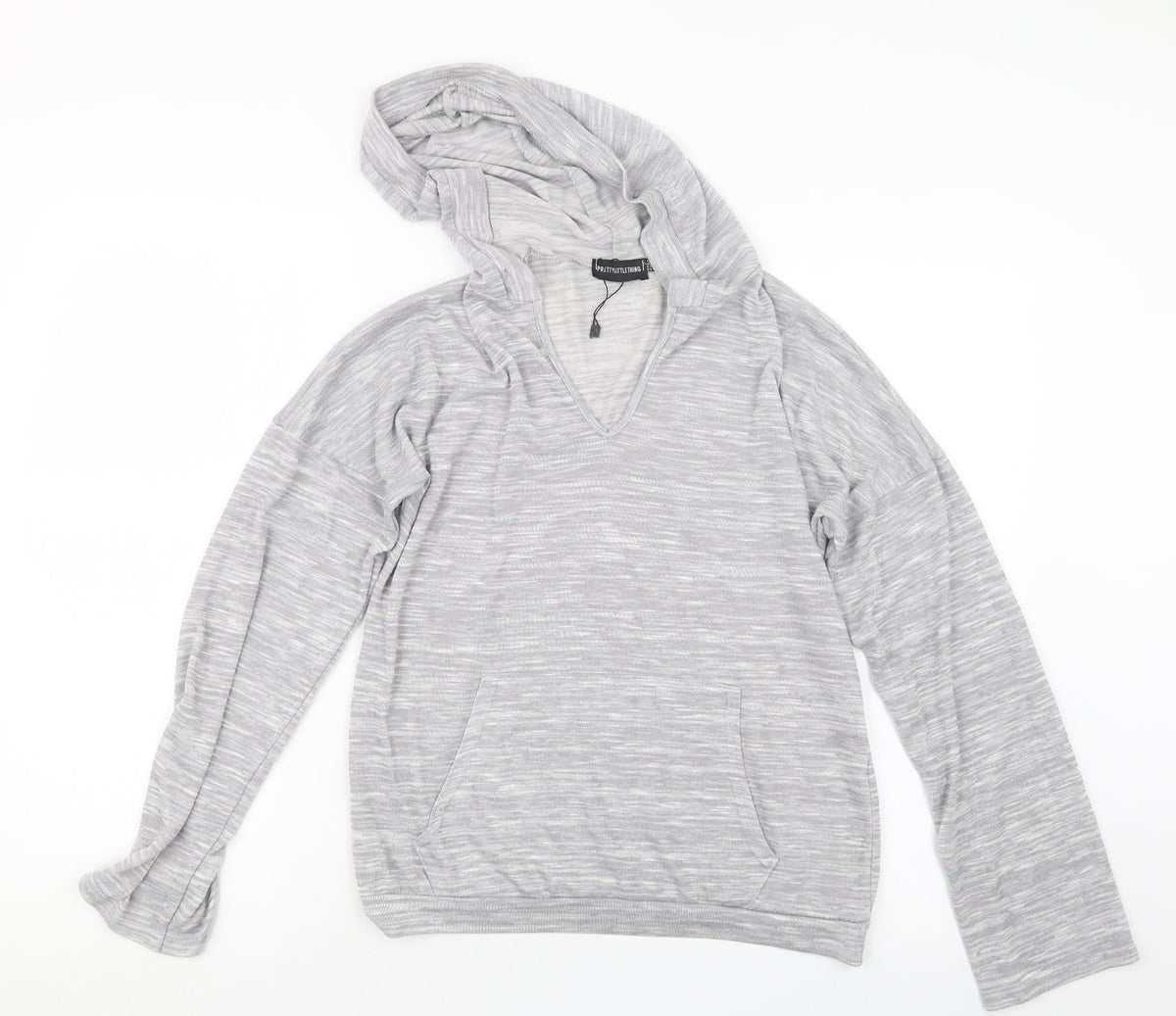 Additional front view of PRETTYLITTLETHING women’s grey pullover hoodie, size UK 8