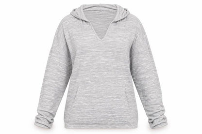 Front view of PRETTYLITTLETHING women’s grey pullover hoodie, size UK 8