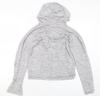 Back view of PRETTYLITTLETHING women’s grey pullover hoodie, size UK 8