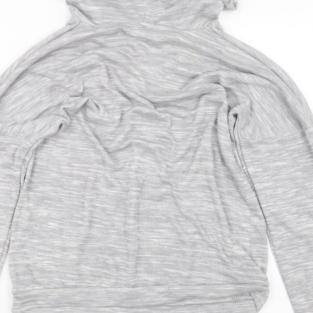 Brand and care label for PRETTYLITTLETHING women’s grey pullover hoodie, size UK 8