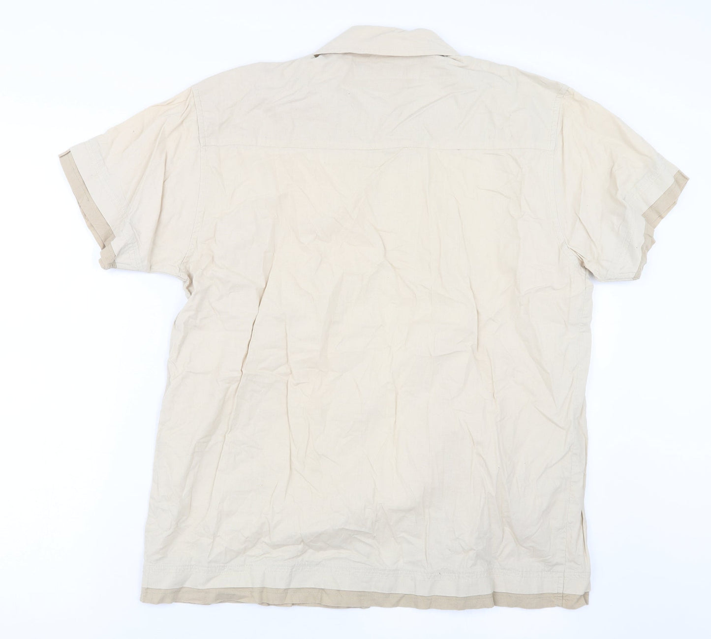 Mens UK Size S Cedar Wood State Beige  Button-Up Short Sleeve Casual Shirt