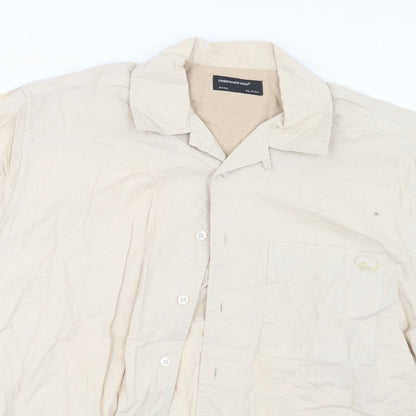 Mens UK Size S Cedar Wood State Beige  Button-Up Short Sleeve Casual Shirt