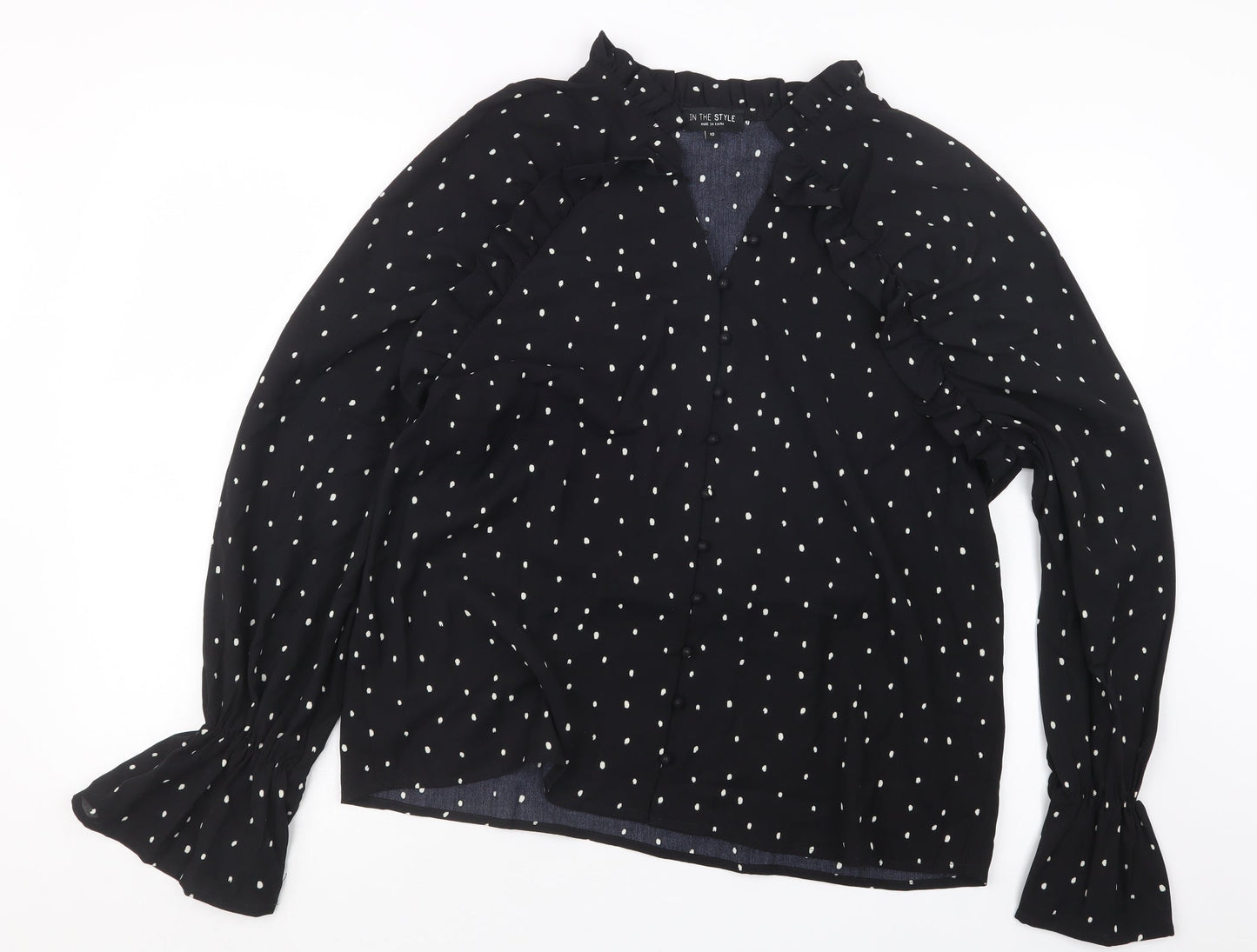Womens UK Size 10 In the Style Black Basic Button-Up