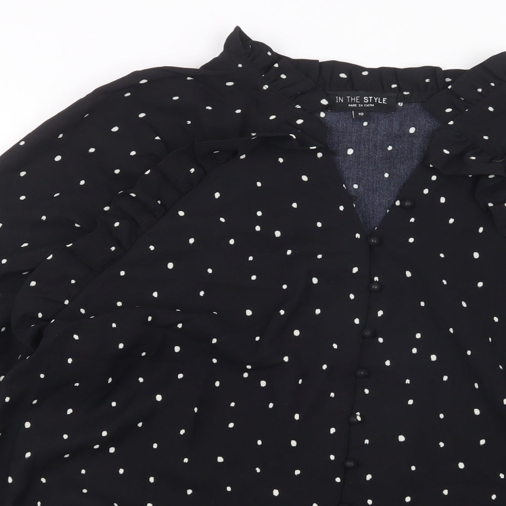 Womens UK Size 10 In the Style Black Basic Button-Up