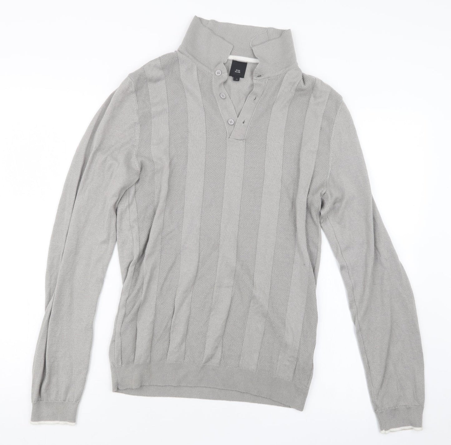 River Island Mens Grey  Knit  Polo Size M