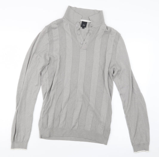 River Island Mens Grey  Knit  Polo Size M