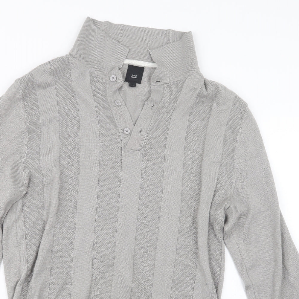 River Island Mens Grey  Knit  Polo Size M