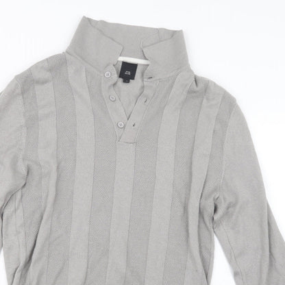 River Island Mens Grey  Knit  Polo Size M