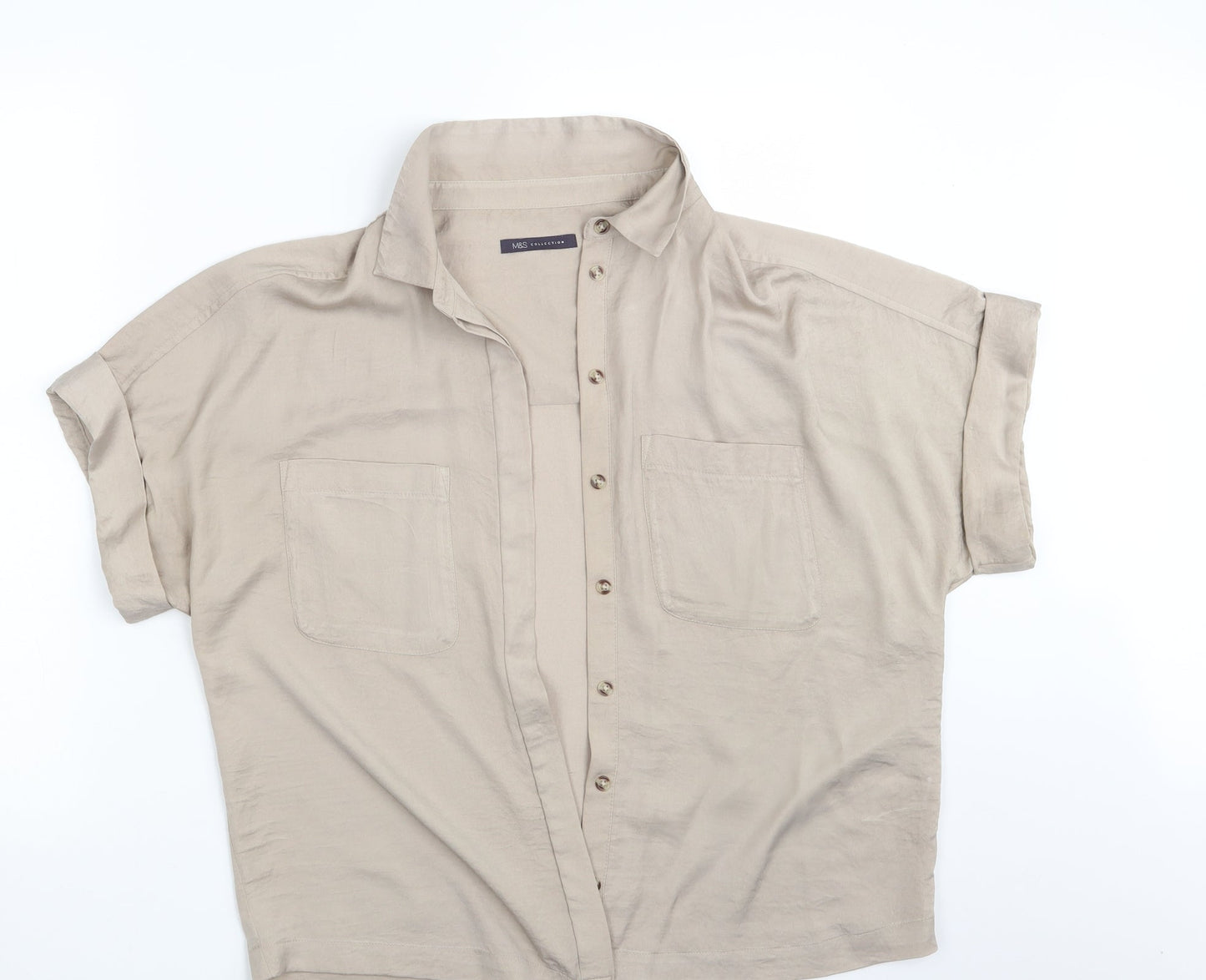 M&S Womens Beige   Basic Button-Up Size 12
