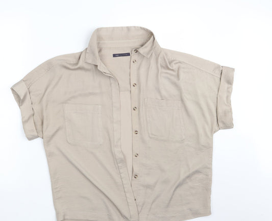 M&S Womens Beige   Basic Button-Up Size 12