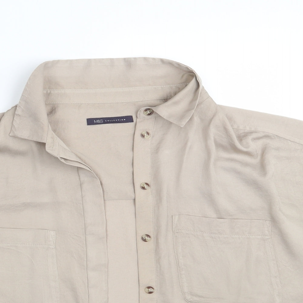 M&S Womens Beige   Basic Button-Up Size 12